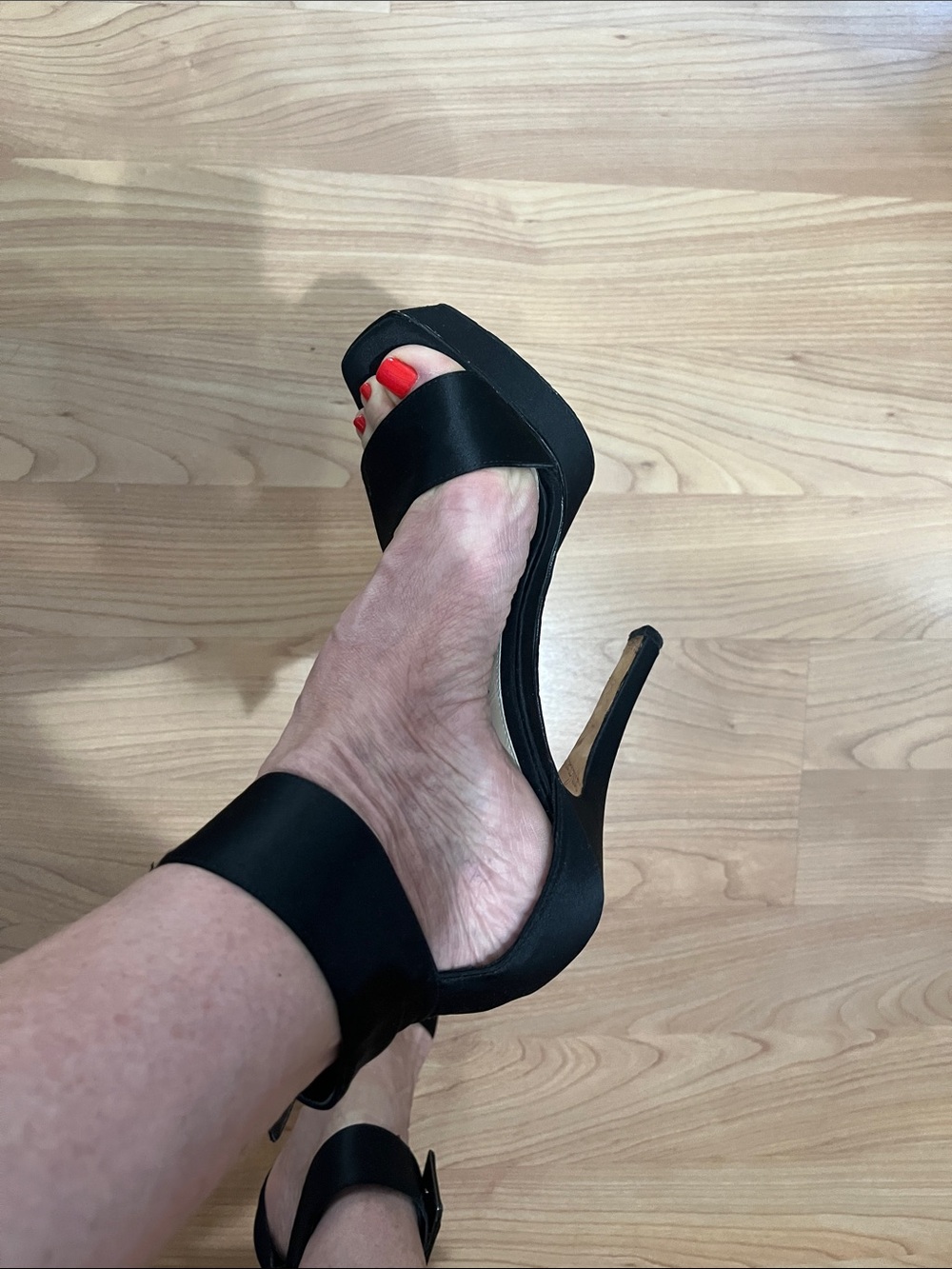 L.A.M.B. Black Satin Platform Stiletto Sandals